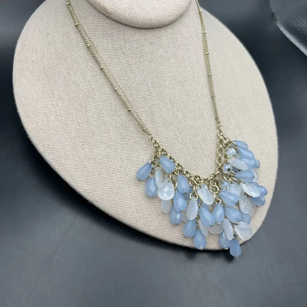 Lauren Conrad Bib Cluster Necklace Periwinkle Light Blue Gold Tone